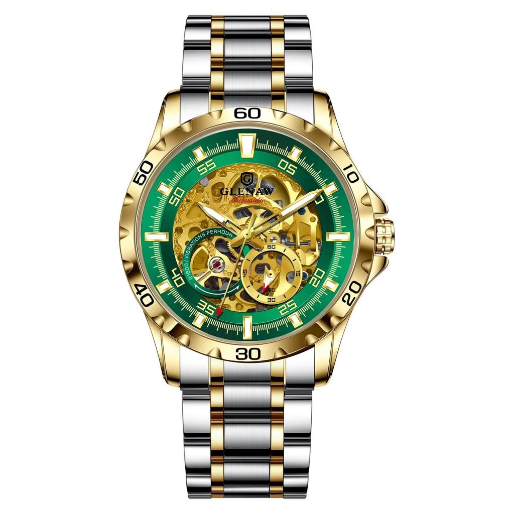 Man Steampunk Skeleton Fully Automatic Mechanical Watch Luminous Waterproof Stainless Steel Strap