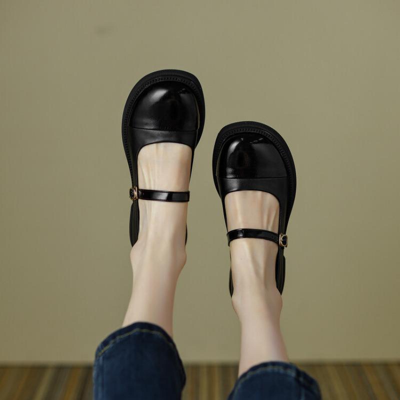 New Women's Square Heel Flat Shoes Casual Low-top Leather Shoes Women's Low-heeled Lazy Shoes One-pedal Women's Single Shoes Shallow Mouth