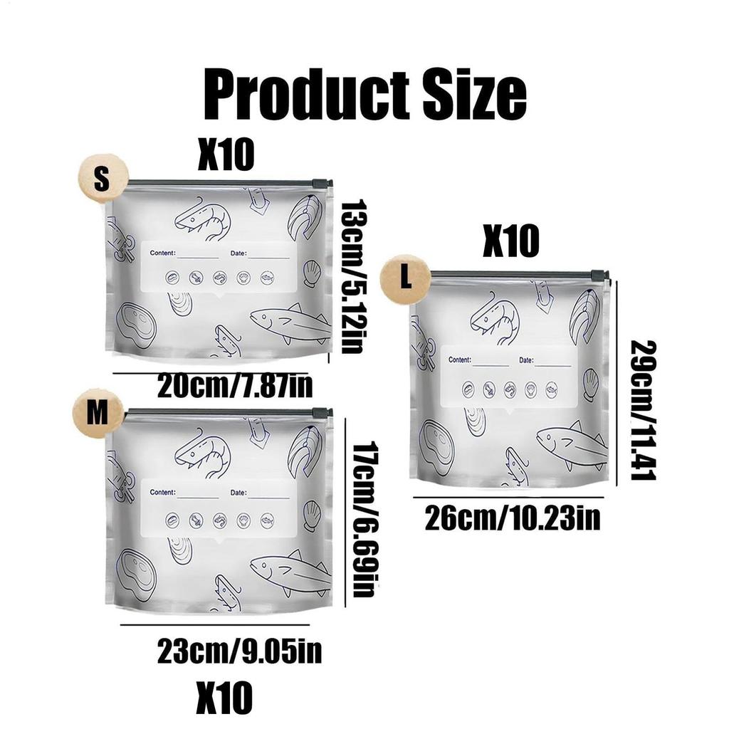 Reusable Food Storage Bags Stand up Sealable Bags for Packaging Food 30 Pieces Leakproof Refrigerator Freezer Pantry Organizer