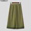 INCERUN 2PCS Men Lapel Neck 3/4 Sleeve Stitching Belt Shirt Long Wide Leg Pants Sets Outfits