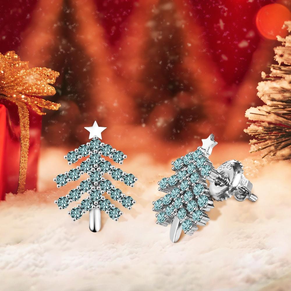 S925 Sterling Silver Christmas Trees Earring Green Moissanite Stud Earrings