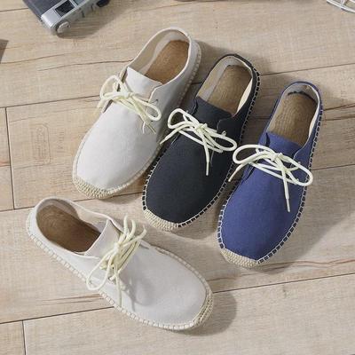 Men's Hemp Rope Lace-Up Shoes - Breathable, Sweat-Absorbent, Hand-Sewn, Slip-On Straw Cloth Shoes.