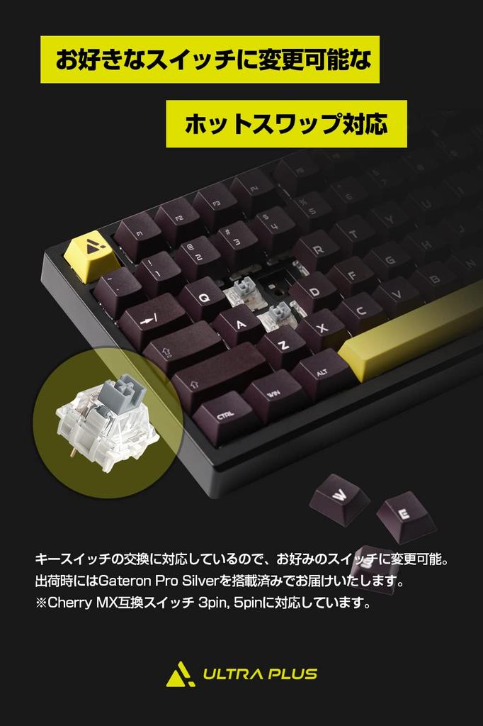 Princeton ULTRA PLUS Gaming Mechanical English Comfortable Wired and Wireless RGB Hot Silver Gasket-Mounted Keyboard, Layout, Black, Keystrokes, 75%