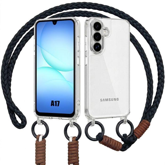 Case for Samsung Galaxy A17 4G/5G, Transparent Slim Shockproof Hard Case with Black Shoulder Strap