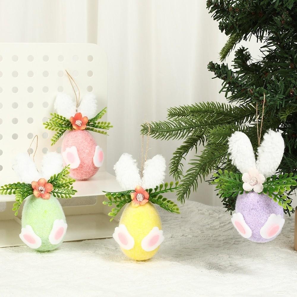 Flower Dot Foam Easter Eggs Colorful Rabbit Design Felt Egg Pendant Decorative with Rope Hanging Flower Egg Venue Layout