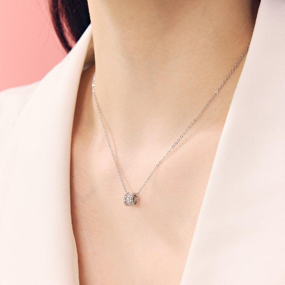 [Rosemont] Silver Cylinder Necklace Tangle Ra25B18A