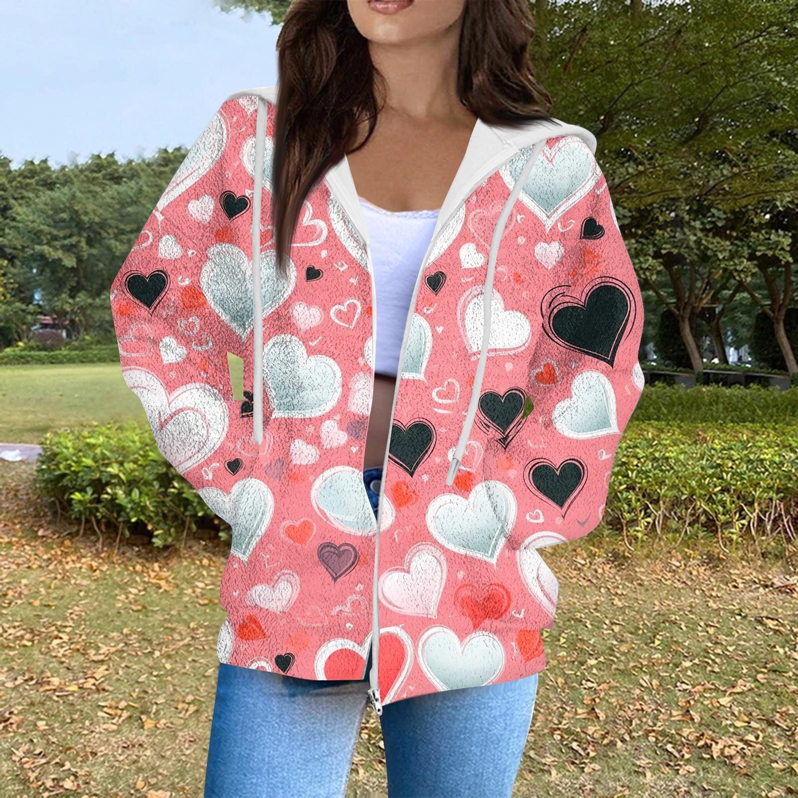 

Женская мода повседневная куртка-кардиган с длинным рукавом и принтом ко Дню святого Валентина с карманом на молнии M