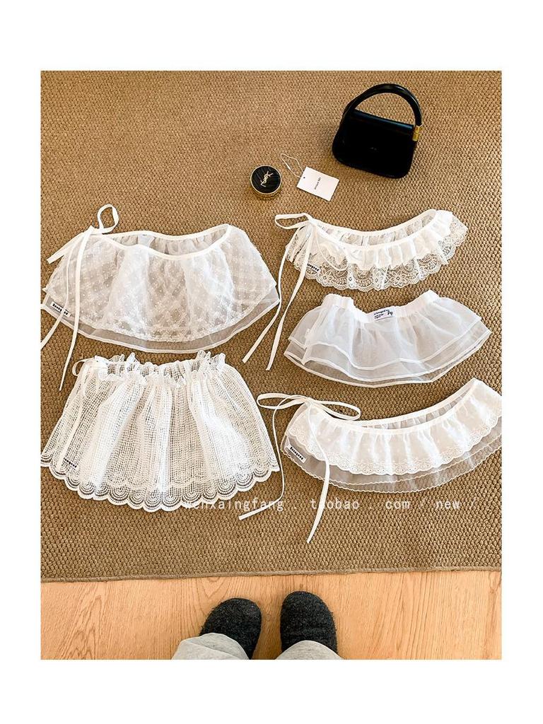 Korean Mesh Polka Dot Lace Butt Curtain: Chic Layering Waist Accessory for Girls with Pants & Skirts.