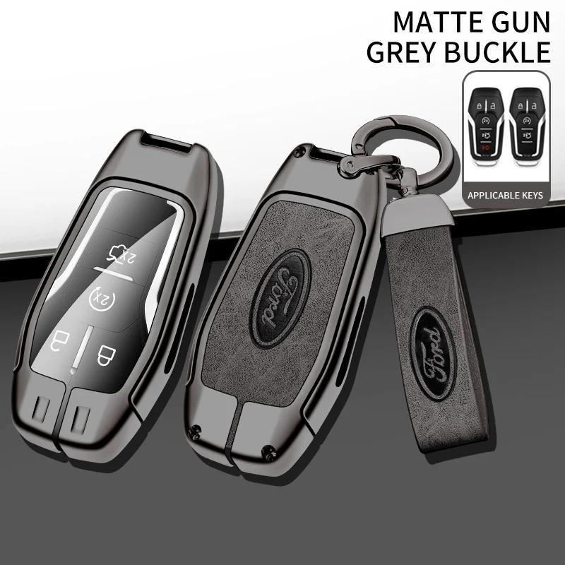 Car Metal Leather Remote Key Case Cover Ford Fusion Mondeo Mustang F-150 Explorer Edge 2015-2018 Car Key Protection Accessories