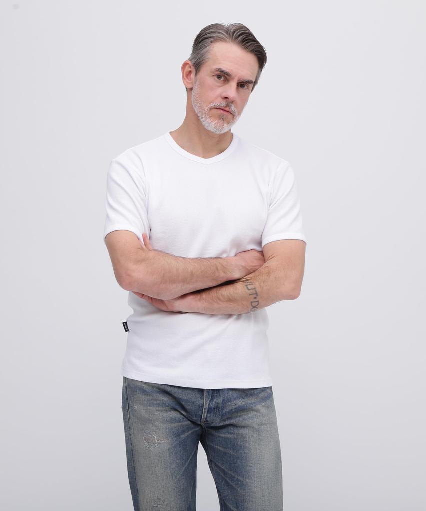 AVIREX DAILY MINI WAFFLE V-NECK T-SHIRT 6143149 men's S white