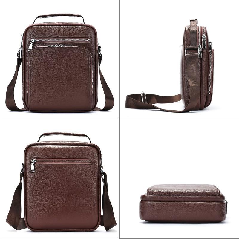 High End Men's Crossbody Bag Made Of Genuine Leather Large Capacity Vertical Style Commuting Head Cover Layer Cowhide Simple Single Shoulder Trendy