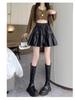 Plus Size Women's Coffee PU Leather Pleated High-Waist A-line Skirt