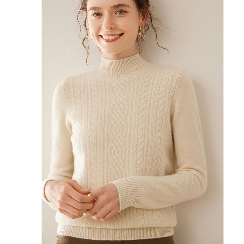 High Neck Cashmere Sweater - Loose Fit Solid Color Knit for Autumn and Winter