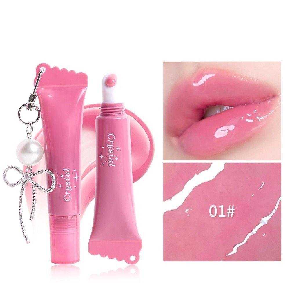 New Hydrating Mirror Lip Gloss Shiny Moisturizing Lipstick with Bow Keychain Lip Makeup Long-Lasting Look