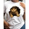 European Size Women'S Cat Peeking Through T-Shirt - Cute Kitten Graphic Round Neck Short Sleeve Casual Tee, Soft Breathable Everyday
