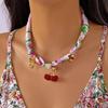 Silk Scarf Necklace - Fresh Strawberry & Cherry Knot Design for Women