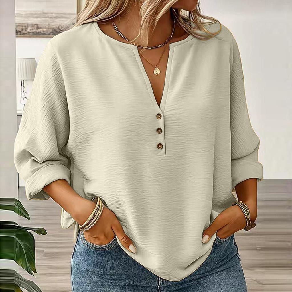 Haut pull décontracté à col en V et manches longues pour femme