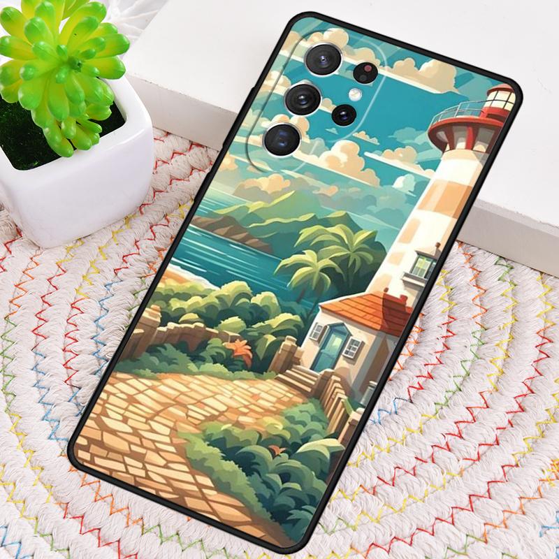Lighthouse On An Island Palm Tree Silicone Phone Case For Samsung Galaxy note 10 pro S26 S25 S24 S23 S22 S21 Plus Ultra Cover