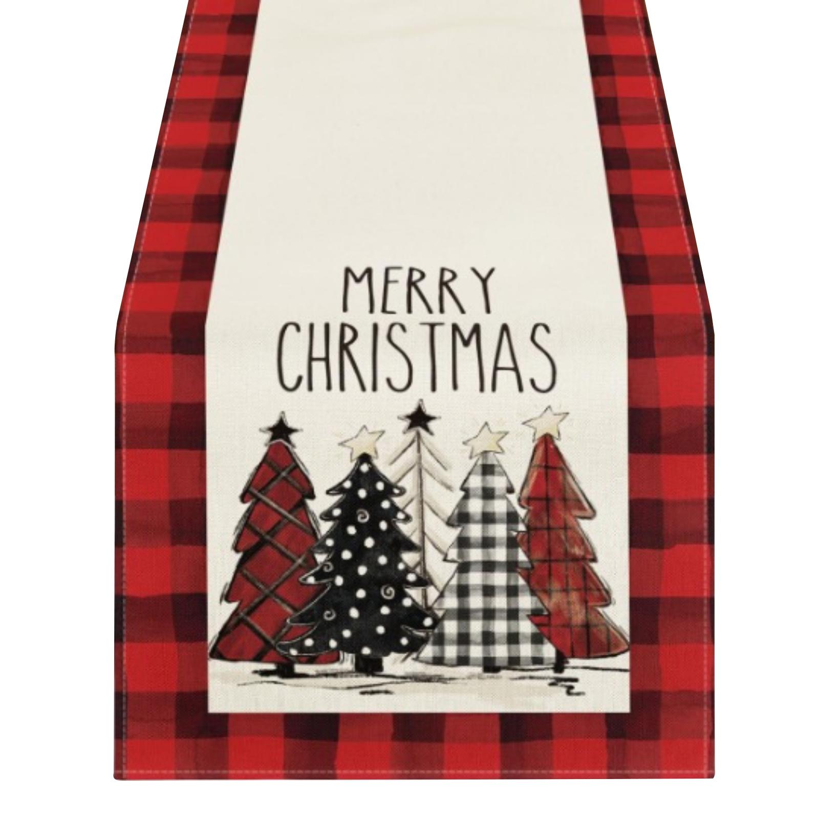 

33x275cm Plaid Christmas Trees Merry Xmas Table Runner, Seasonal Winter Holiday Kitchen Dining Table Decoration For Indoor Outdoor Home Party Decor One Size