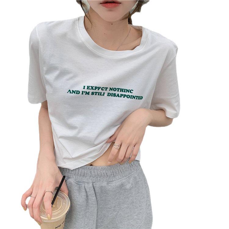 2022 Women's Loose Short Sleeve Letter Print Navel-Revealing T-Shirt