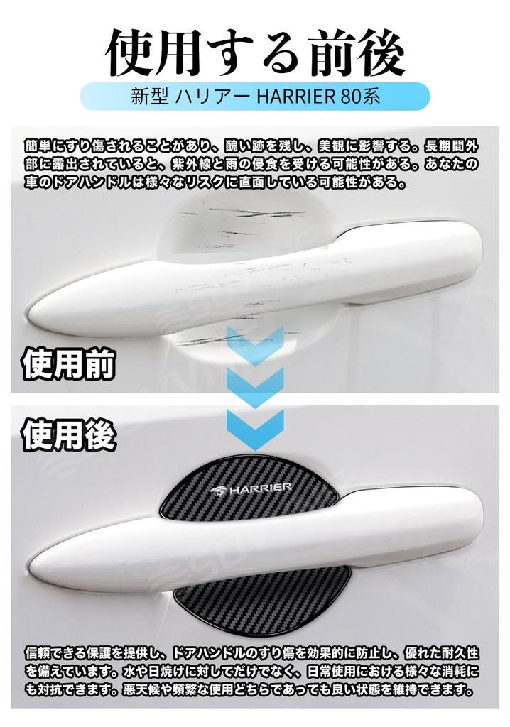 SUVVNE Door Handle Protectors for Toyota Harrier 80 Series of Carbon Exterior Parts with Embossed Includes Japanese Instructions (Set 4) - Fiber-Look