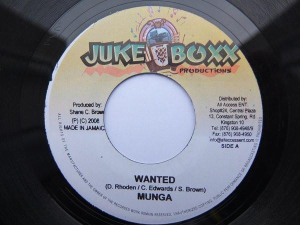 

7-дюймовая пластинка MUNGA - Wanted NONE Juke Boxx Produ 2008 Япония Регги, Ска и Даб Б/У