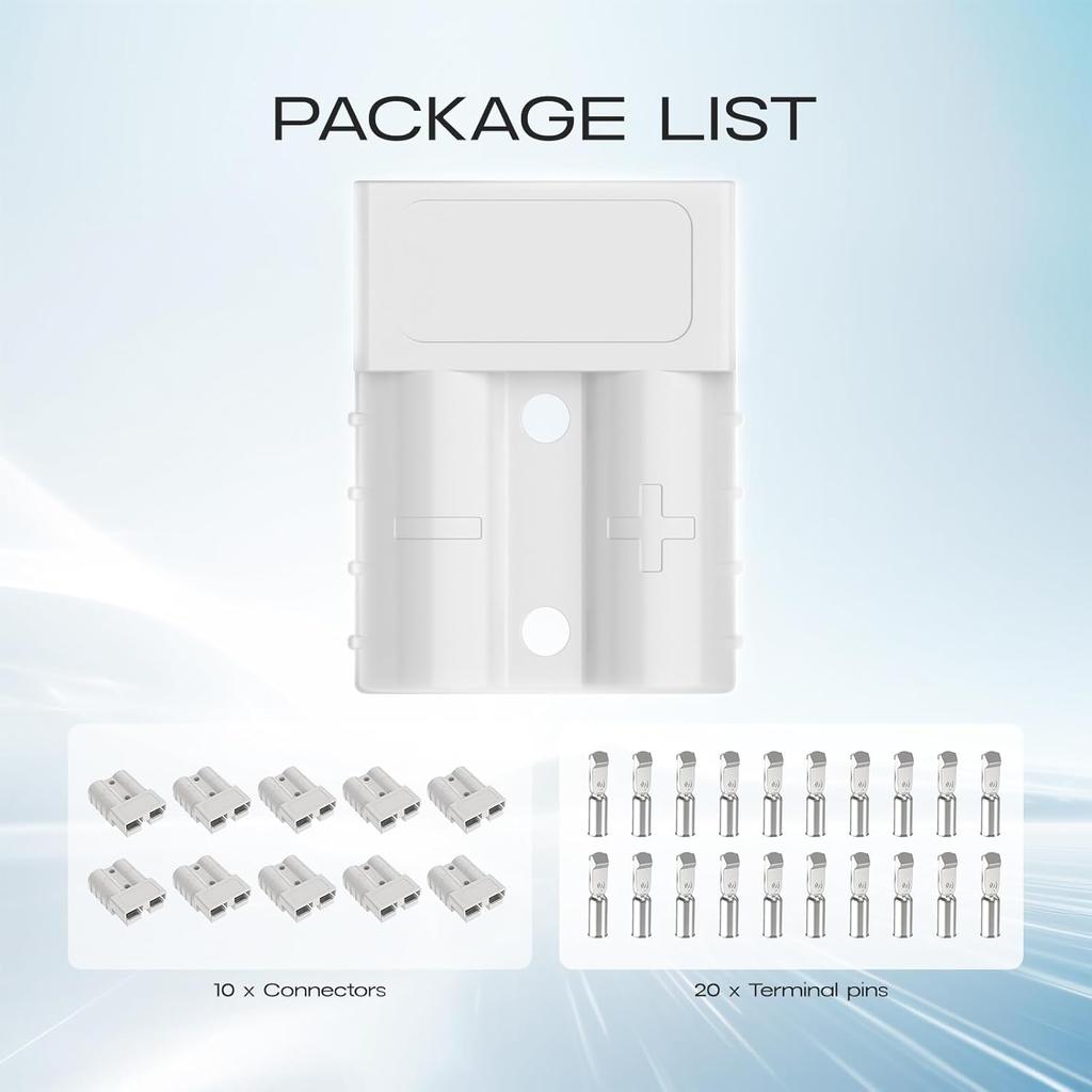 Anderson Connector 50A-600V With 6-12 Gauge, Gray 10PCS Battery Quick Connect/Disconnect Battery Quick Connector Wire Harness Plug Kit For Winch,