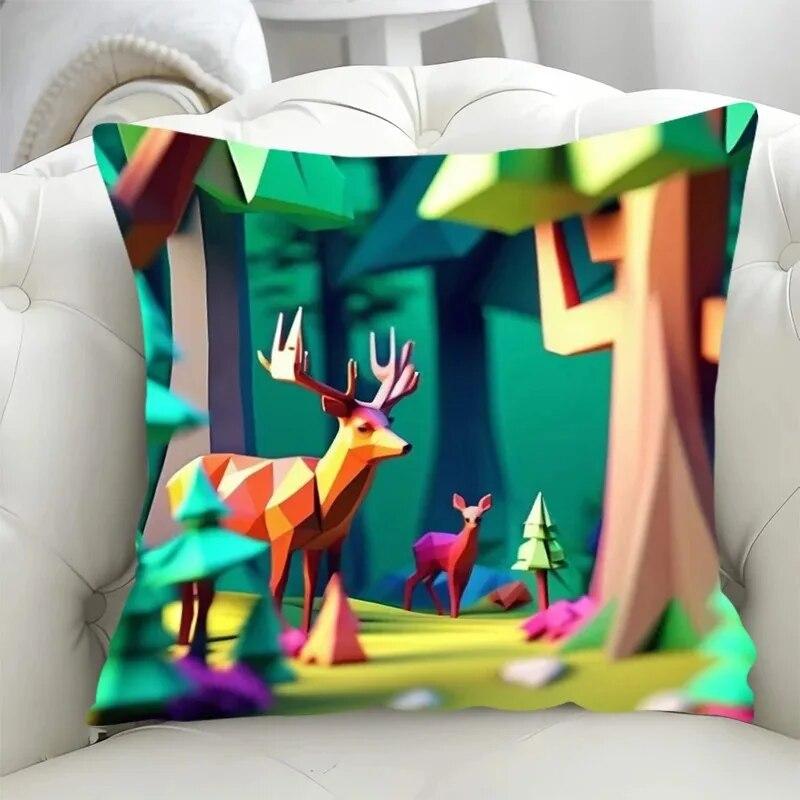 

Чехол для подушки для дивана в офисе, гостиной, роскошное украшение для дома, чехол для подушки с рисунком в виде мультяшного лесного животного и пятнистого оленя 40x40cm