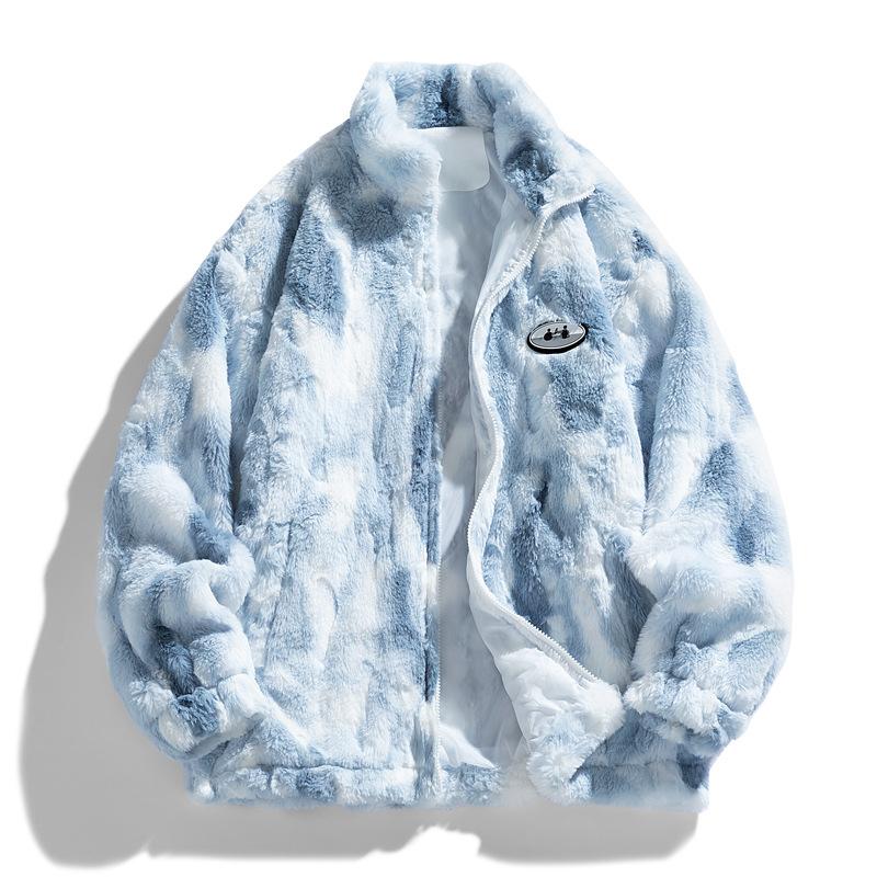 Lamb Wool Coat Men's and Women's Autumn and Winter New Loose Tie-dye Warm Thickened Couple Stand-up Collar Jacket