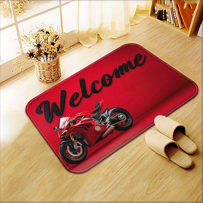 Cool Red Motorcycle Bathroom Mat, Super Water Absorbent Non-Slip Entryway Mat, Decorative Bedroom Rug for Home Decor