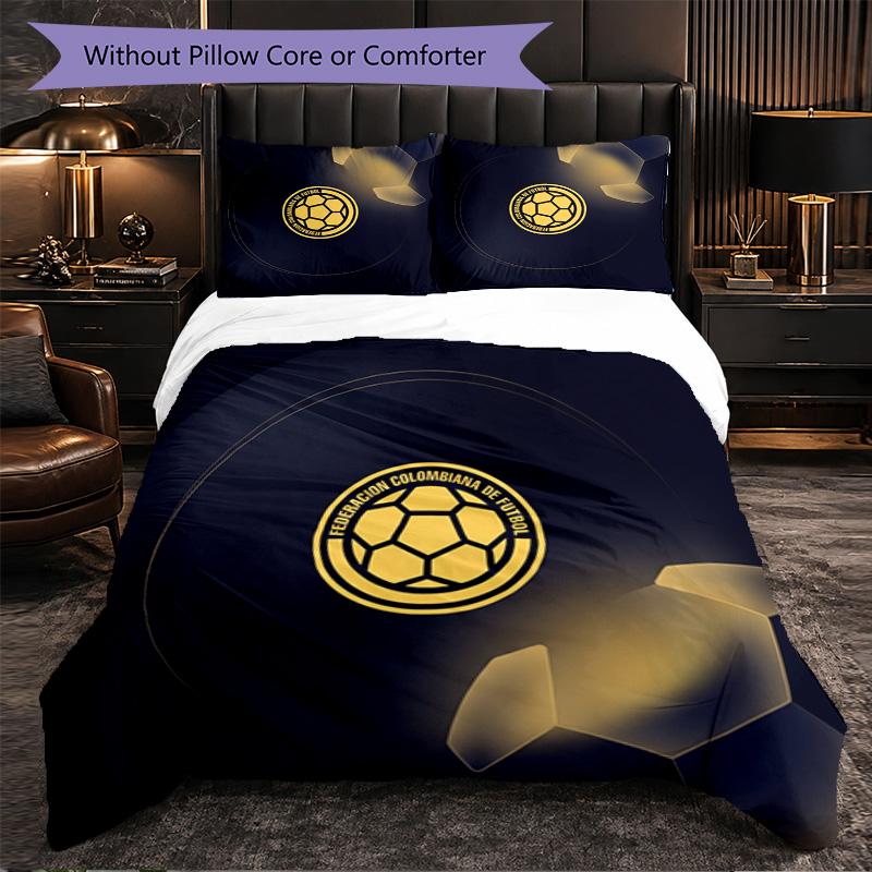 Colombia Football Pattern 3 Pieces Bedding Set Soft Microfiber Duvet Cover with Pillow Cases for Bedroom