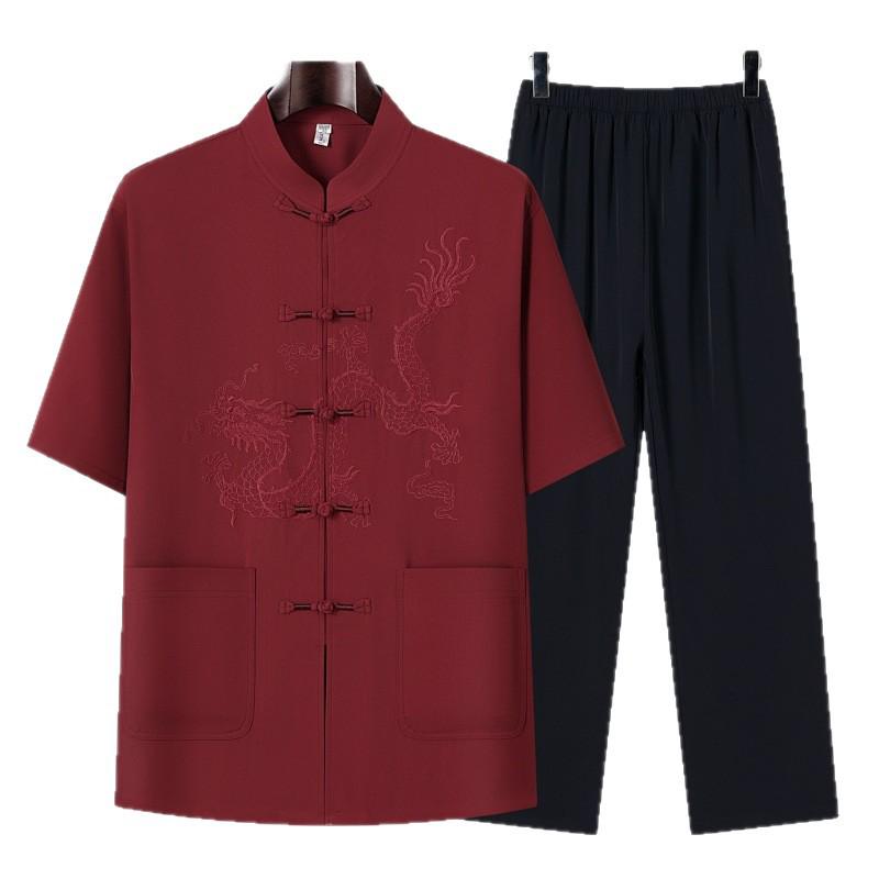 Men's Summer Tang Suit Set: Casual, Loose, Lightweight, Chinese Style for Middle-Aged & Elderly
