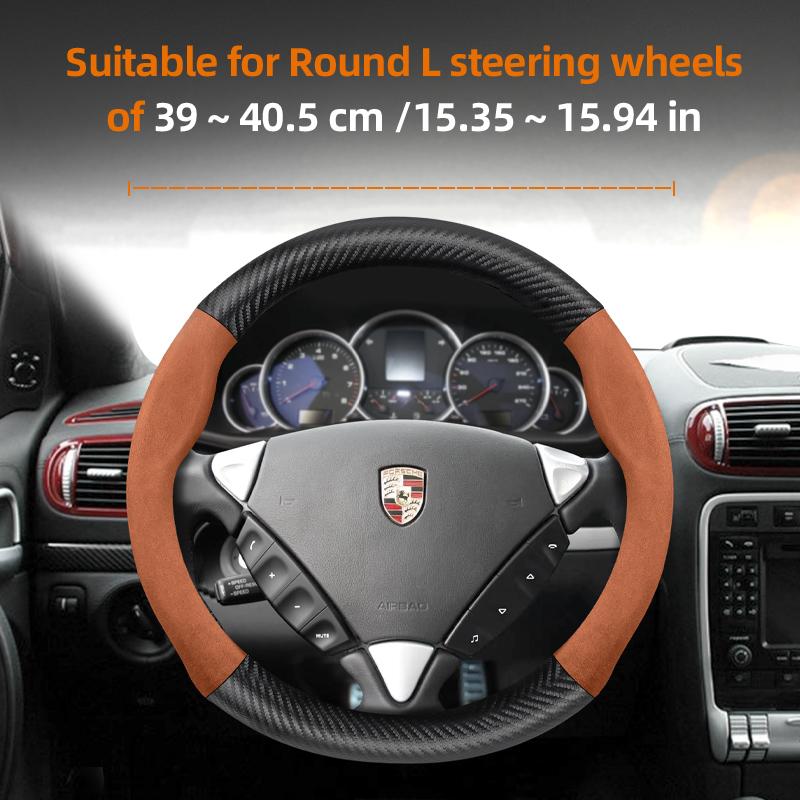 Suitable for Porsche Suede Matte Carbon Fiber Texture Steering Wheel Cover Suitable for Casenne 996 Macan 957 Volante Boxster 986 718 Turbo Panamera 