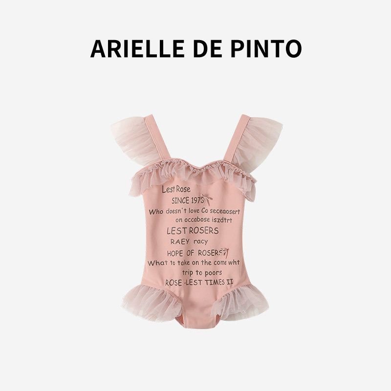 French Arielle De Pinto Girls  Swimsuit Summer New Style Elegant Mesh Princess Skirt One-Piece Swimsuit Pink 100