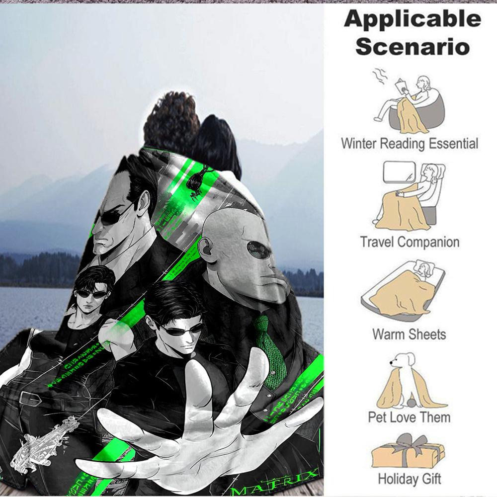 1pc The Matrix Flannel Throw Blanket - HD Printed Lightweight Soft Warm All-Season Blanket for Sofa, Bed, Travel, Camping 043