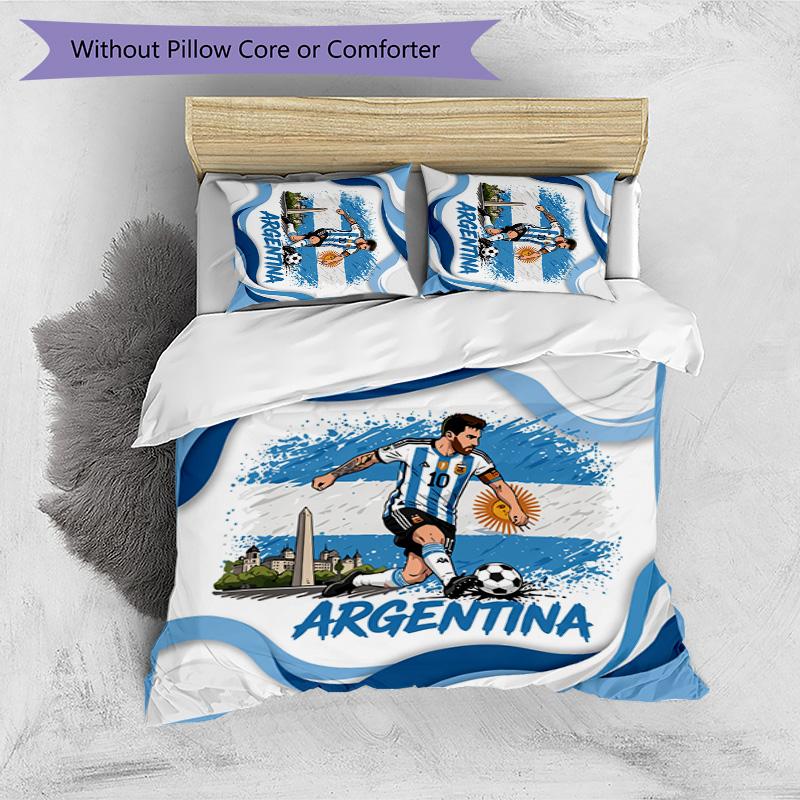 Set Biancheria da Letto Stampata Calcio Argentina 3 Pezzi Copriletto Traspirante Accogliente come Regalo per Inaugurazione Casa o Festa