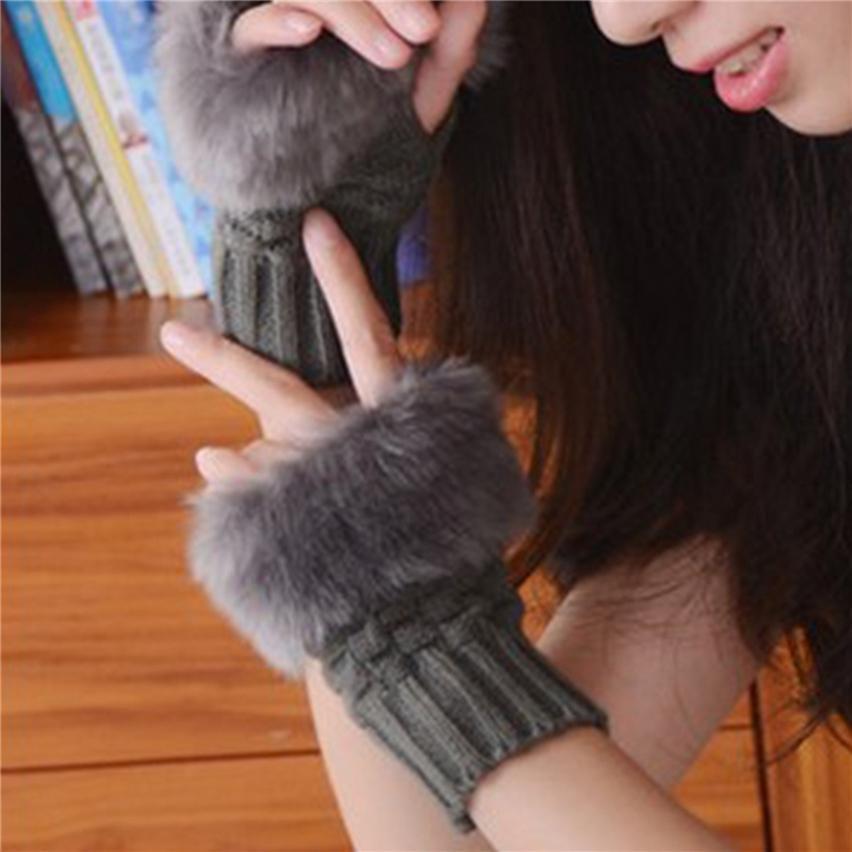 Mitaines Gants sans doigts Pour Femmes Dames Hiver Longueur Poignet Chaud Confortable Fourrure 1 Paire Tricoté