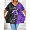 Summer V-neck Flower Pattern 3D Printed Top Fashionable Casual Short Sleeved Plus Size Women's T-shirts