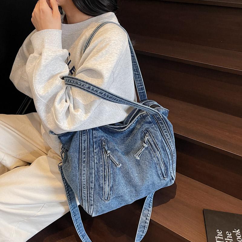 Denim Tote Bag Women's Large Capacity Commuting Shoulder Bag Crossbody Bag