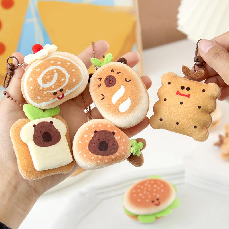 Creative Soft Stuffed Burger Animal Capybara Plush Doll Key Chain Toy Cartoon Bag Car Pendant Toast Keyring