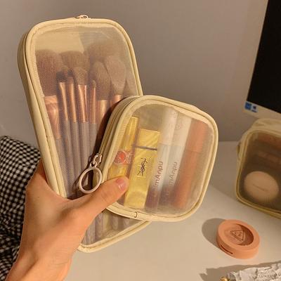 Mesh Transparent Makeup Bag Women's Portable Travel Lipstick Makeup Brush Organizer Bag Mini Small