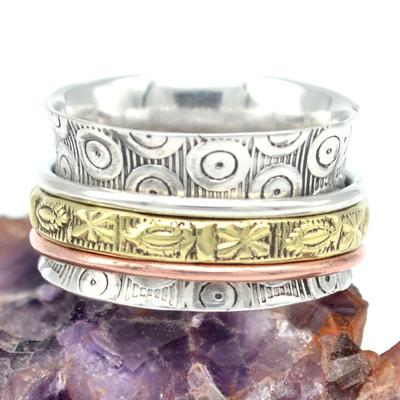 Meditation Dreifarbiger Spinnerbandring 925 Sterling Silber Designerschmuck Statement-Ring