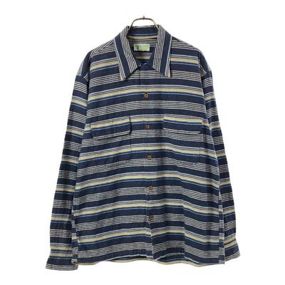 SUGAR CANE Toyo Enterprise Border Long Sleeve Cotton Shirt LARGE Blue Men's Used