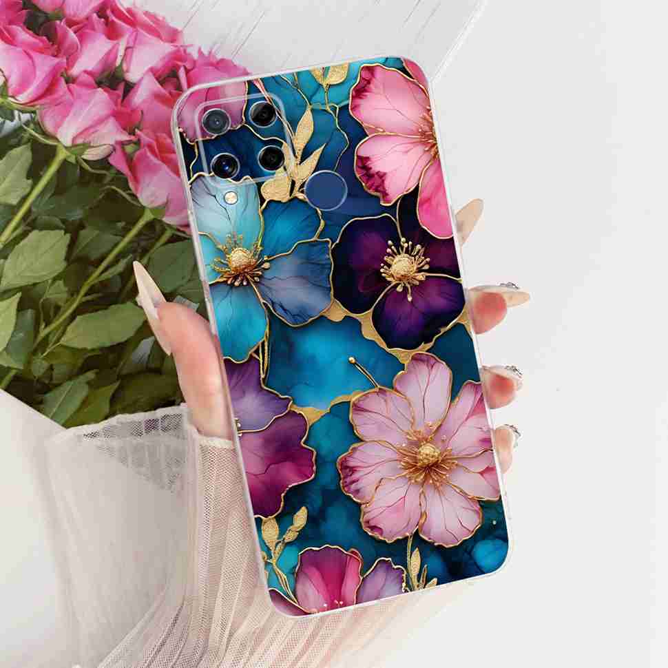 For Realme C20 Case Soft Funda Blue Butterfly Painted Cover For Oppo Realme C15 c20 C 20 15 Phone Bumper RealmeC15 Case Coque