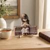 Minimalist Shelf Decor Sculpture Wooden Reading Girl Figurine, Stable Pastoral Style Statue Desktop Figurine for Bookshelf Decor, Artistic Healing