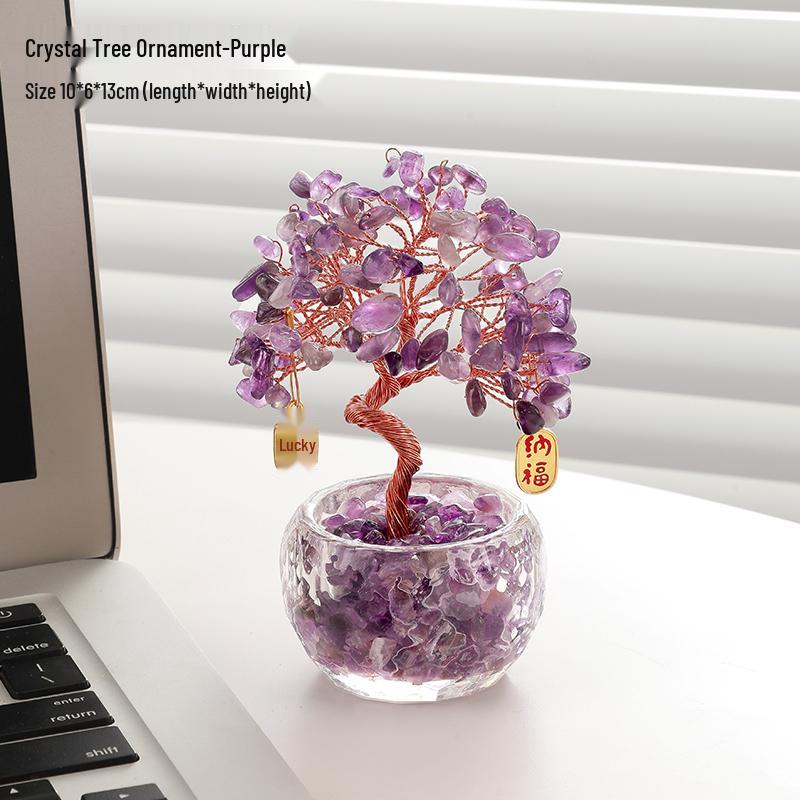 Citrine Money Tree Cat Ornament - Home, Office, Housewarming or Birthday Decoration