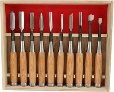 Akatsuki Japanisches Holzbildhauerhammer Meißel Set 10tlg Weißstahl Yoita Japan
