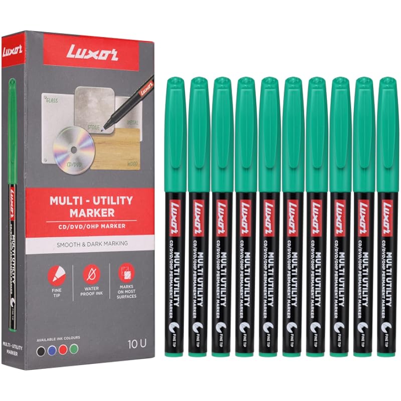 Luxor Cd/Dvd/Ohp Marker In Rich Green, Pack Of 10, Ideal For Colorful And Durable Markings On Discs And Overheads