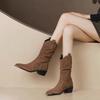 Fashion Western Style Women's Boots Metal Head Retro Chunky Heel Mid-Calf Short Boot Sharp Pointed Toe Folded Design New Hot Sale Of The