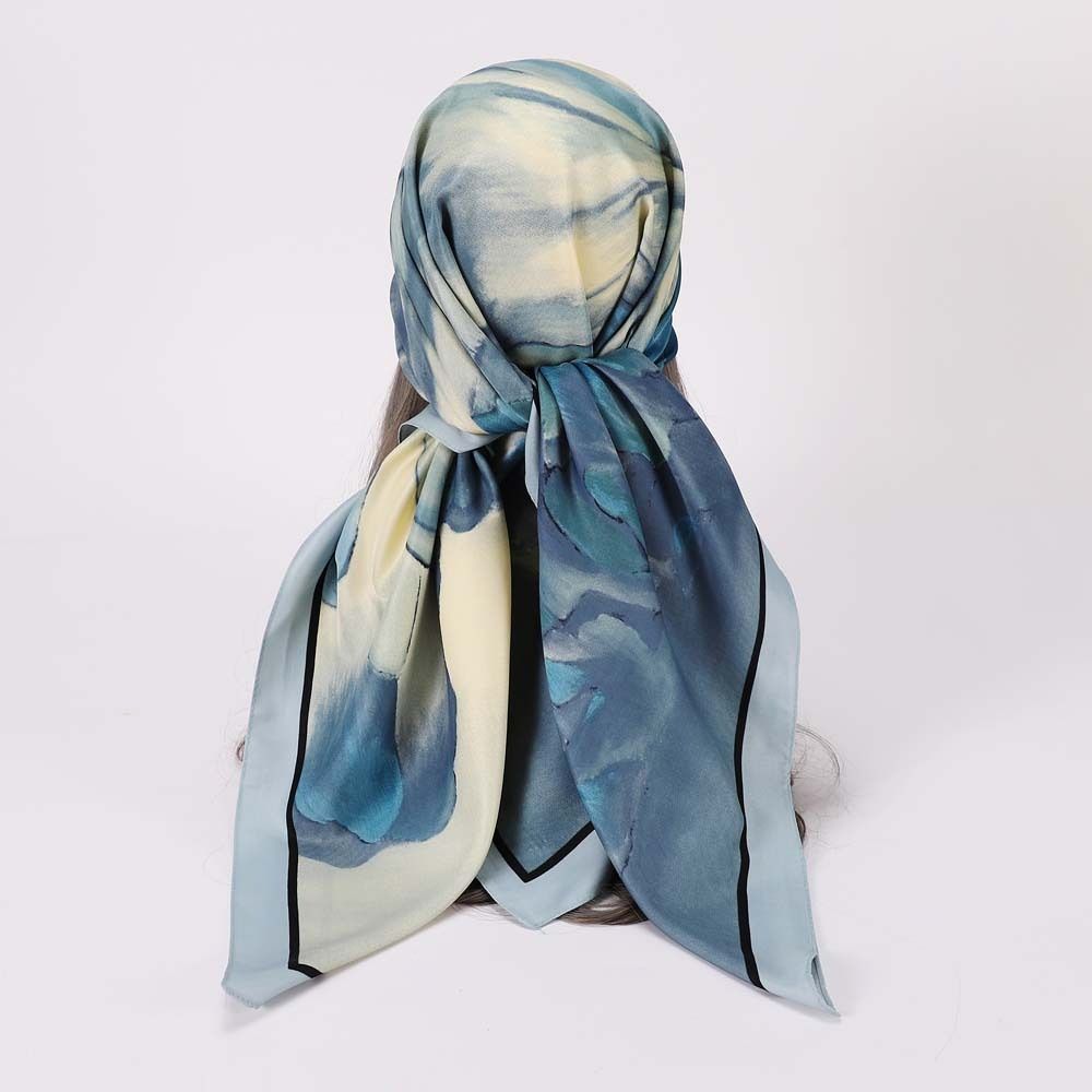 Sunscreen Shawl Large Square Headscarf Ink Wash Printing Bag Decoration Head Neck Scarf  For Women